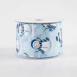 2.5" Satin Glitter Snowman & Snowflakes Ribbon: Light Blue (10 Yards)