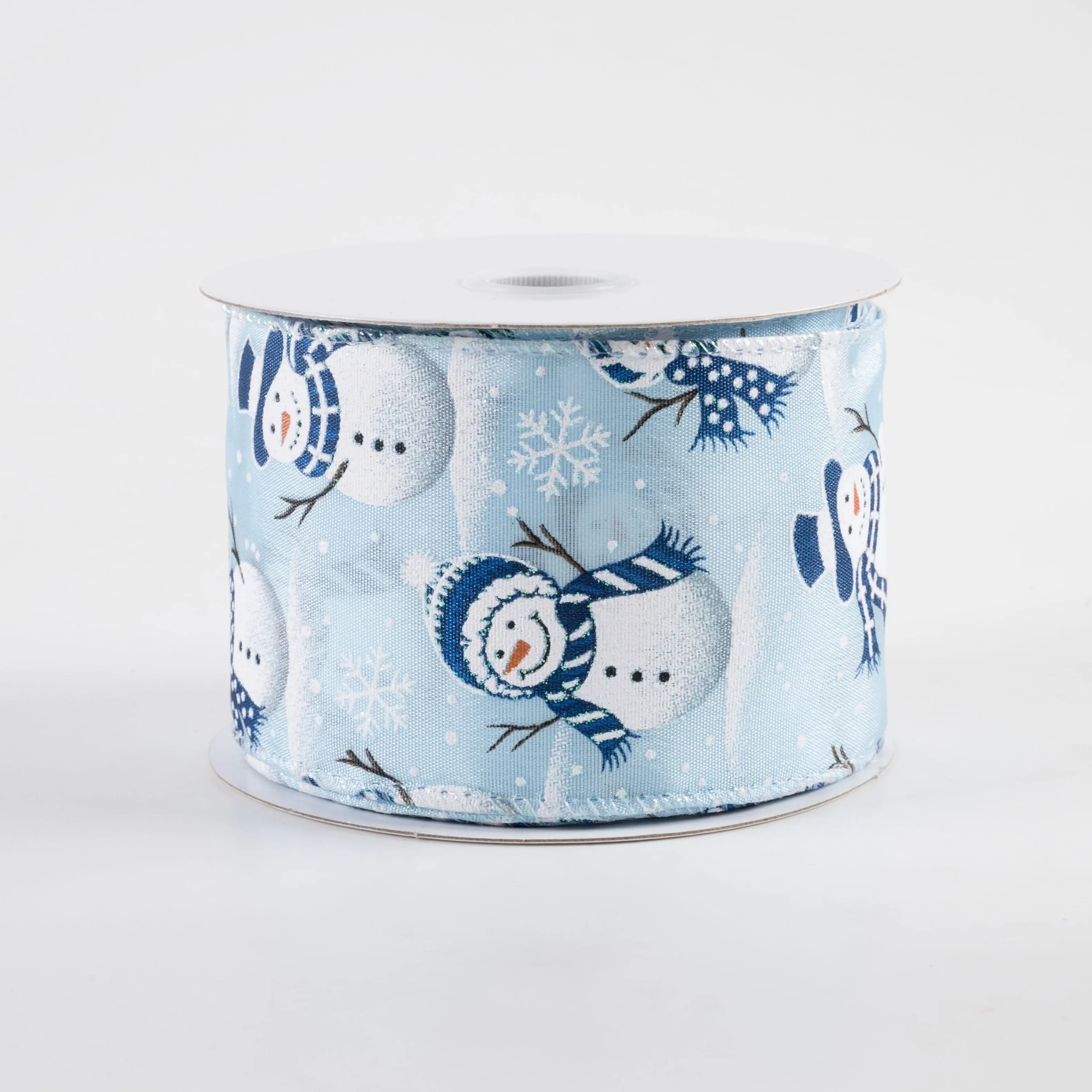 2.5" Satin Glitter Snowman & Snowflakes Ribbon: Light Blue (10 Yards)