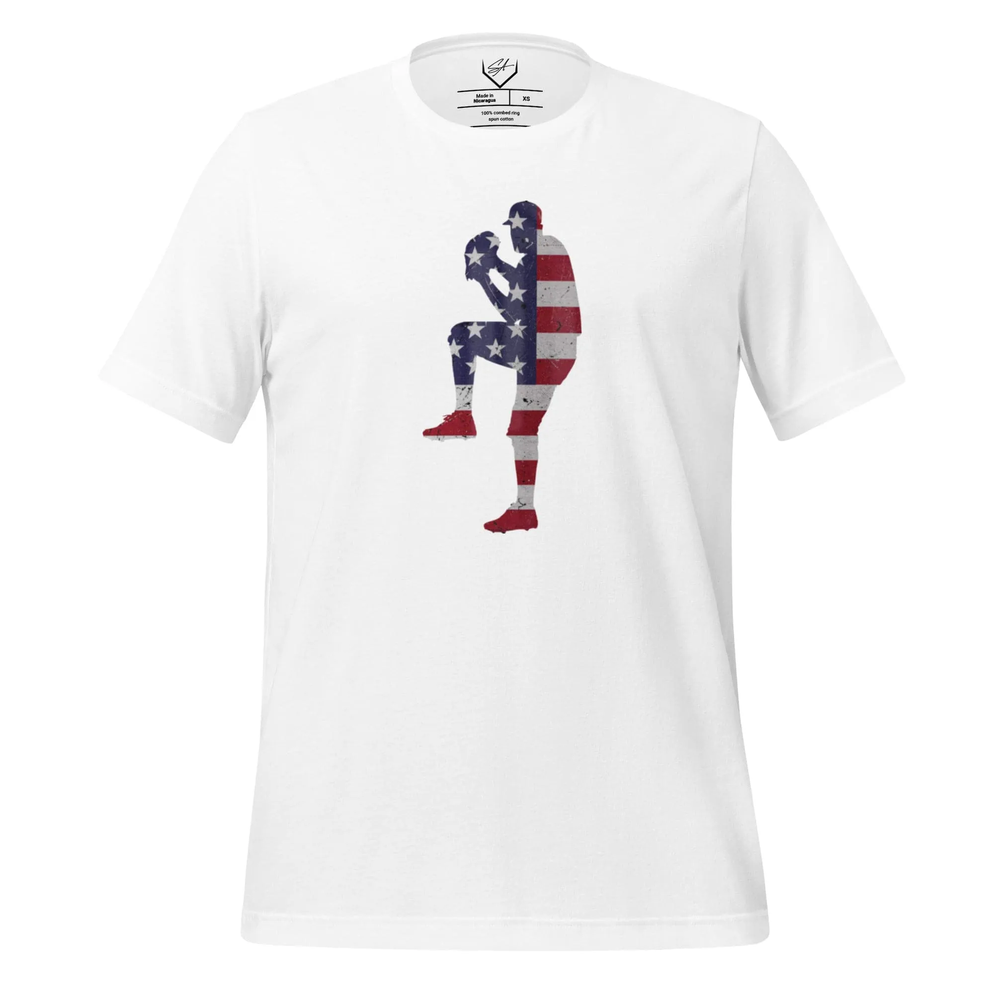 American Flag Baseball Pitcher - Adult Tee