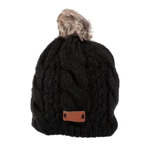 Aran Tradition Knitted Black Tammy Hat With Pom Pom