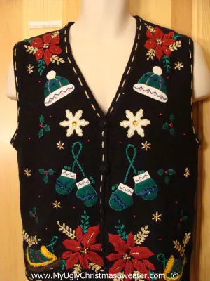 Black Festive Christmas Sweater Vest with Mittens
