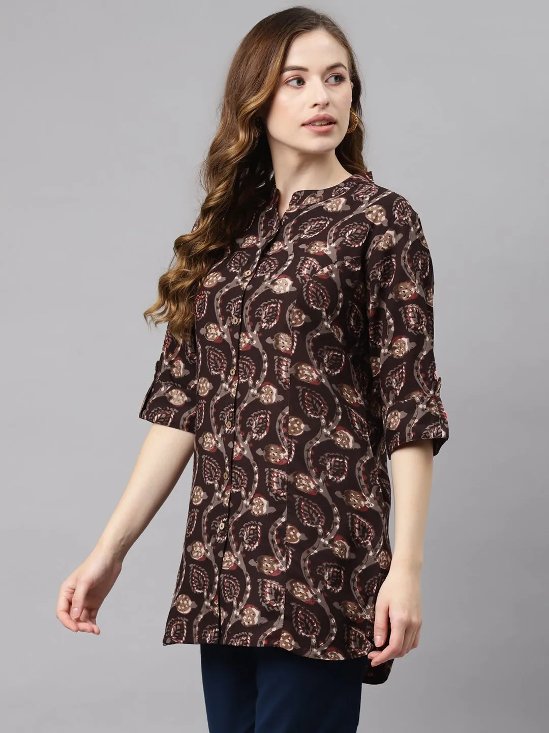 Brown Floral Rayon Top