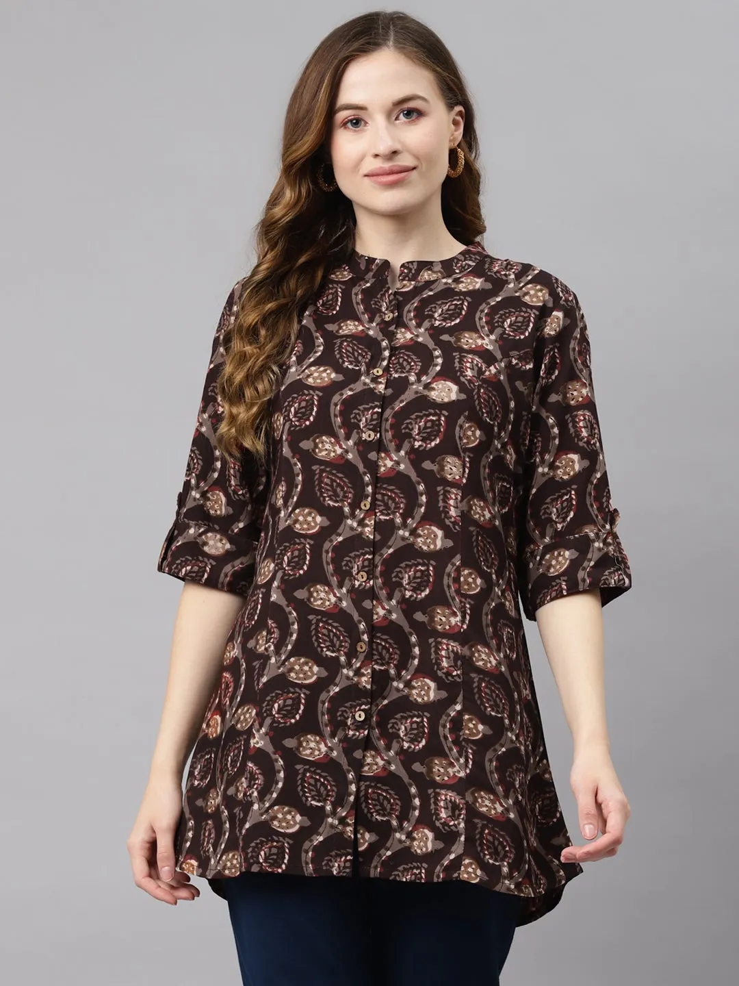 Brown Floral Rayon Top