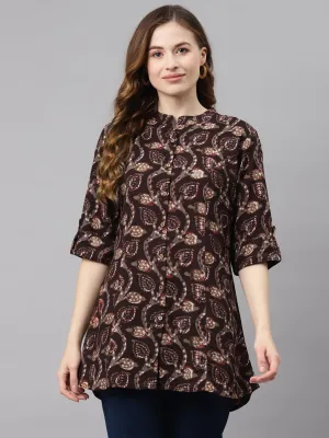Brown Floral Rayon Top