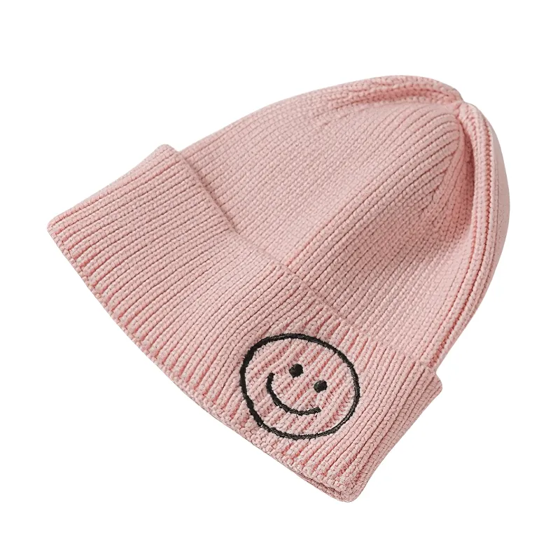 Casual Smiley Face Knitted Hat / Fashion Solid Color Warm Hats for Men and Women