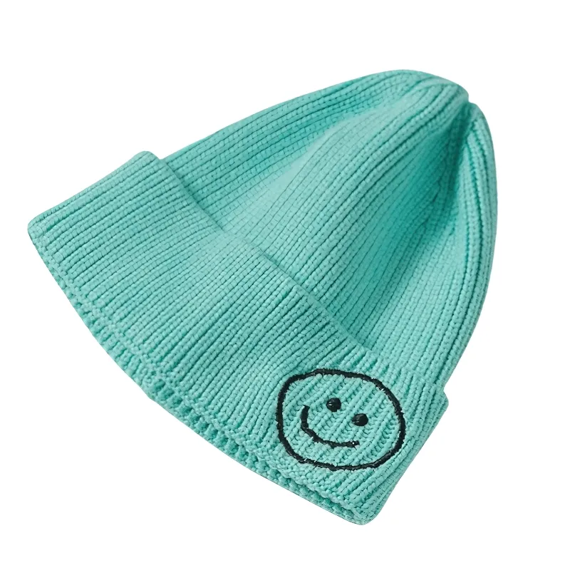 Casual Smiley Face Knitted Hat / Fashion Solid Color Warm Hats for Men and Women