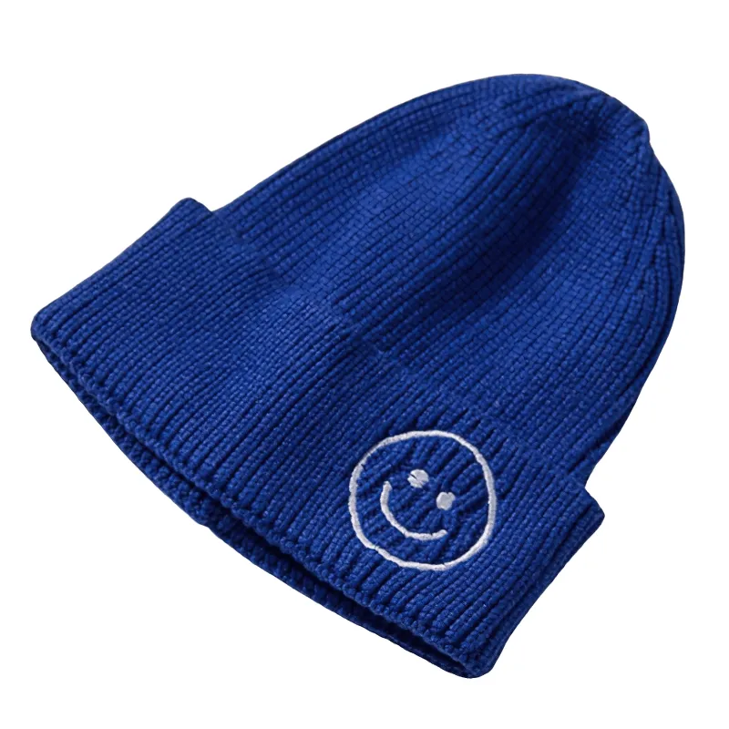 Casual Smiley Face Knitted Hat / Fashion Solid Color Warm Hats for Men and Women