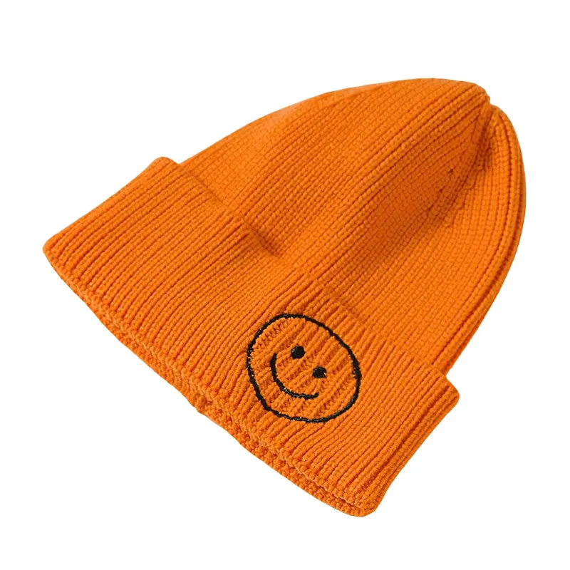 Casual Smiley Face Knitted Hat / Fashion Solid Color Warm Hats for Men and Women