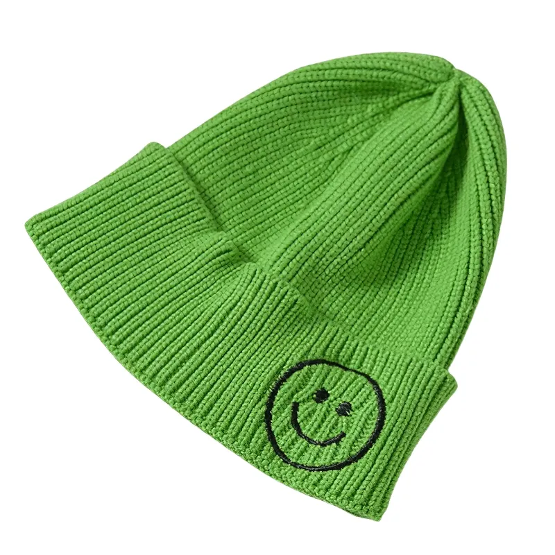 Casual Smiley Face Knitted Hat / Fashion Solid Color Warm Hats for Men and Women