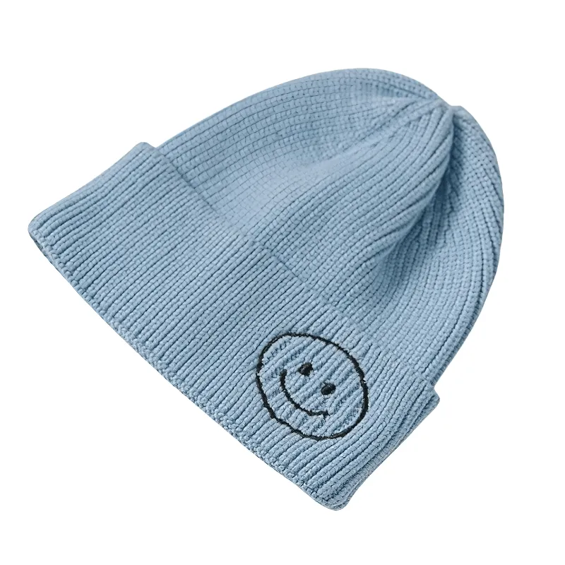 Casual Smiley Face Knitted Hat / Fashion Solid Color Warm Hats for Men and Women