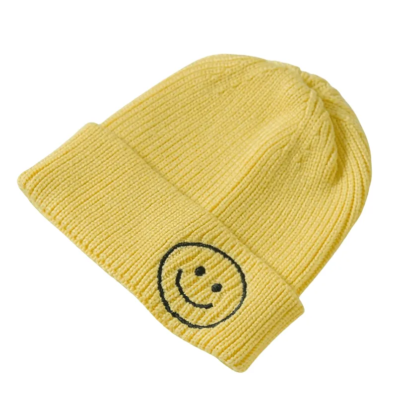 Casual Smiley Face Knitted Hat / Fashion Solid Color Warm Hats for Men and Women