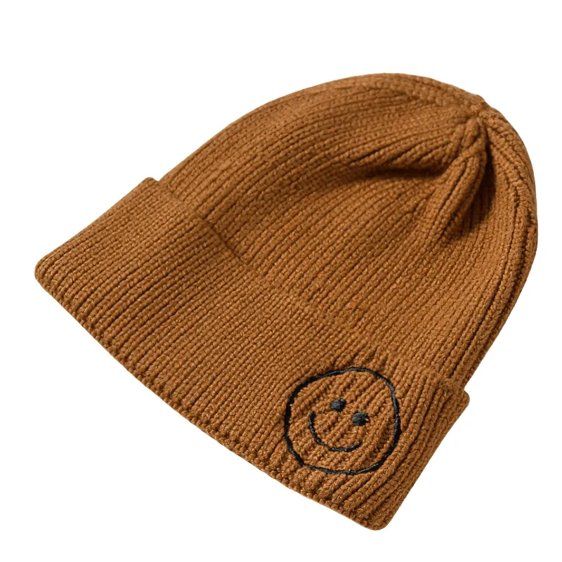 Casual Smiley Face Knitted Hat / Fashion Solid Color Warm Hats for Men and Women