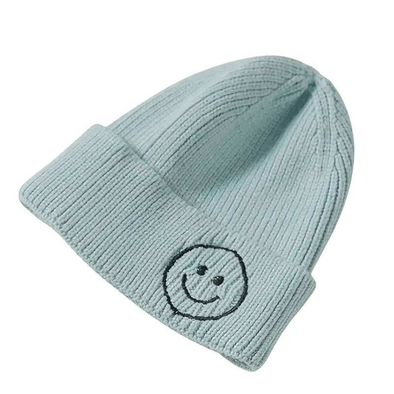 Casual Smiley Face Knitted Hat / Fashion Solid Color Warm Hats for Men and Women