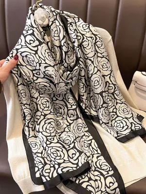 Chicmy-Chic Rose Print Silk Imitation Warm Shawl&Scarf