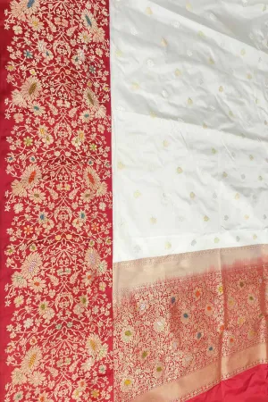 Elegant Off White Banarasi Handloom Silk Saree