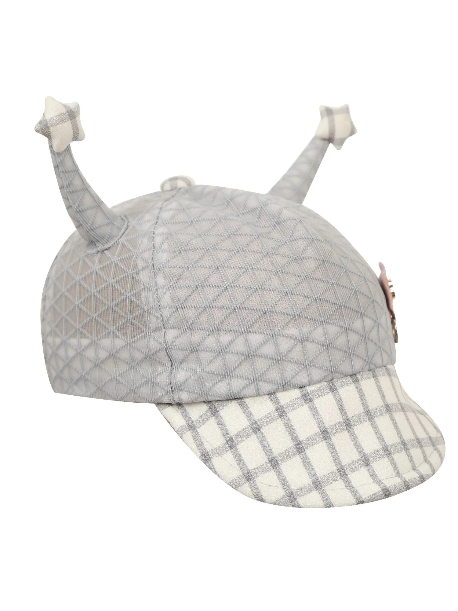 FabSeasons Self-Checkered Grey Caps/Hats for Boys & Girls (1-3 Years) with Antler, Velcro Adjustment