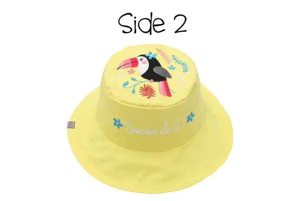 FlapJackKids UPF50 Cotton 3d Bucket Hats - Watermelon & Toucan