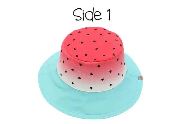 FlapJackKids UPF50 Cotton 3d Bucket Hats - Watermelon & Toucan