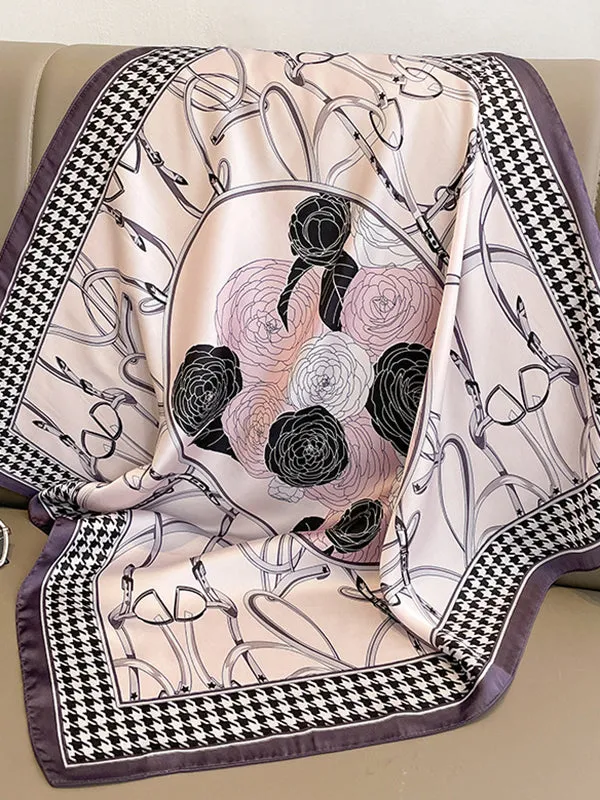 Floral Printed Houndstooth Square Scarfs&Hats