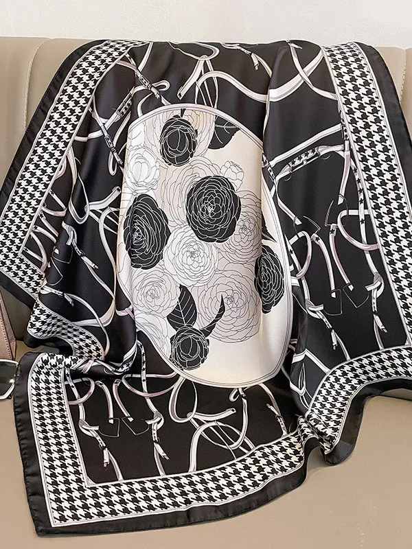 Floral Printed Houndstooth Square Scarfs&Hats