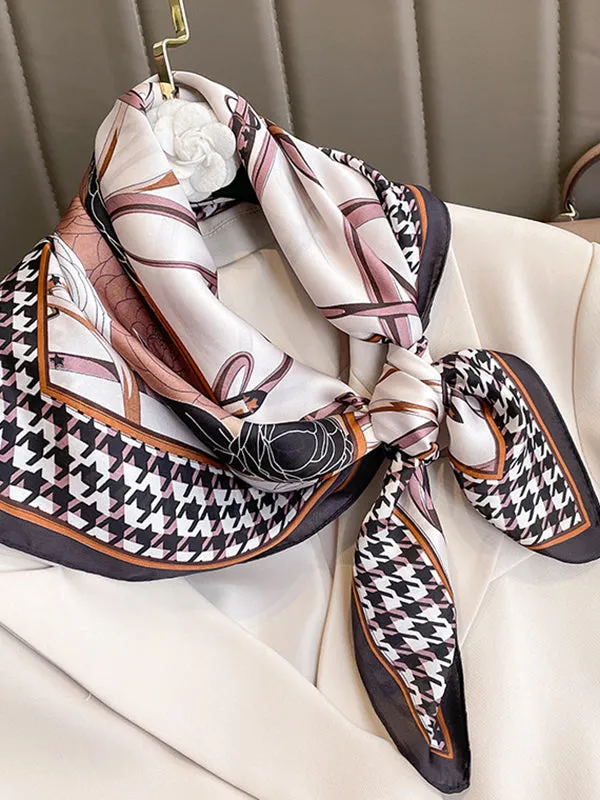 Floral Printed Houndstooth Square Scarfs&Hats