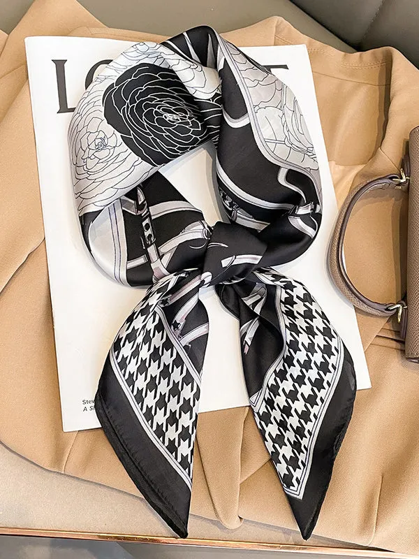 Floral Printed Houndstooth Square Scarfs&Hats