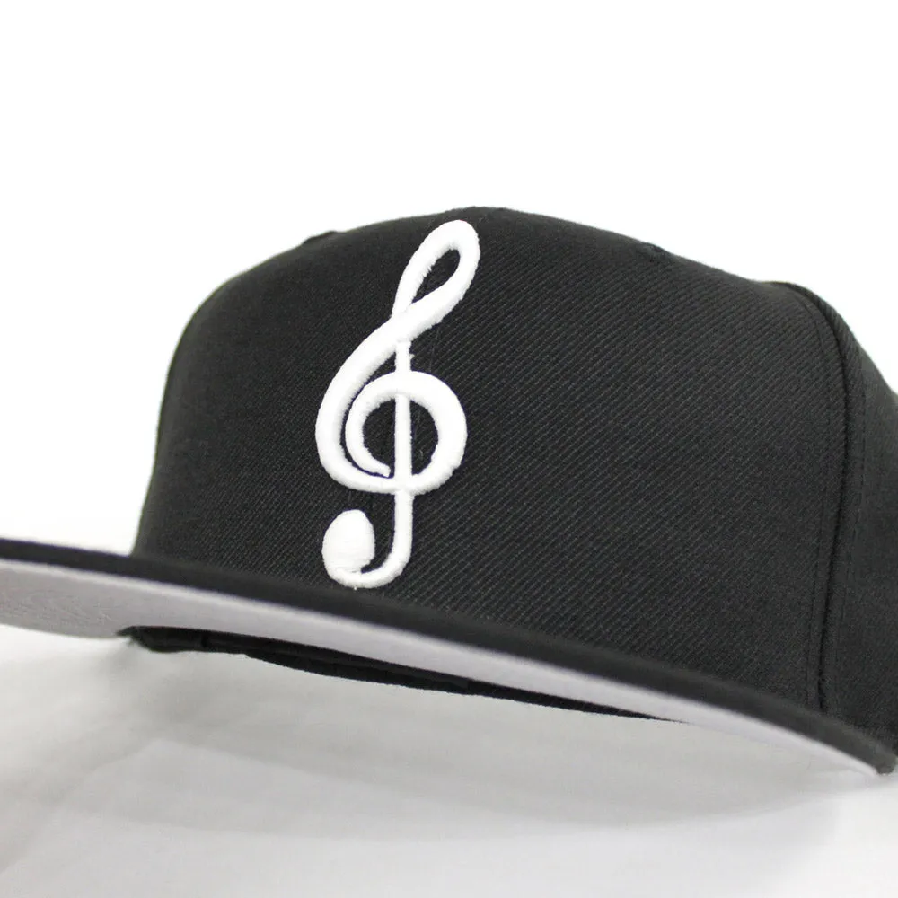 G Clef Music Note New Era 59Fifty Fitted Hat (Glow in the Dark Black Gray Under Brim)