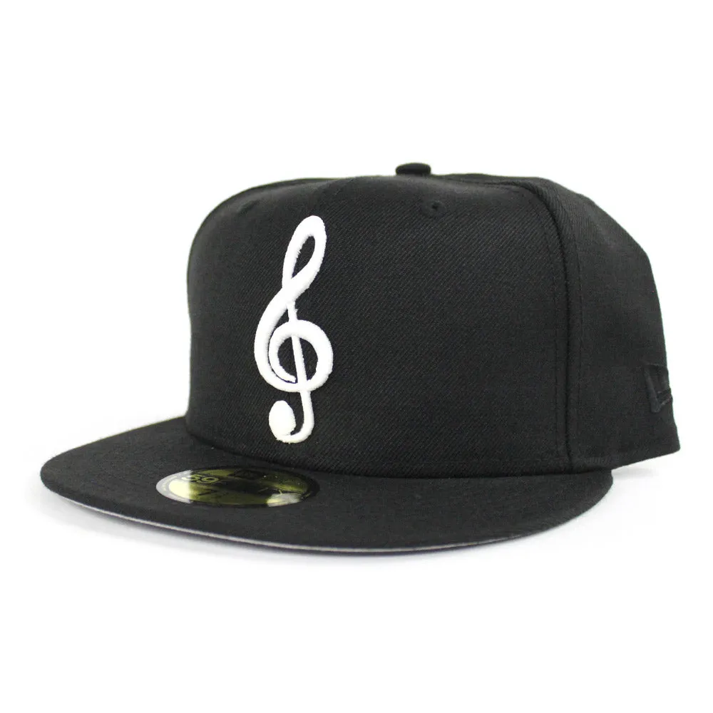 G Clef Music Note New Era 59Fifty Fitted Hat (Glow in the Dark Black Gray Under Brim)