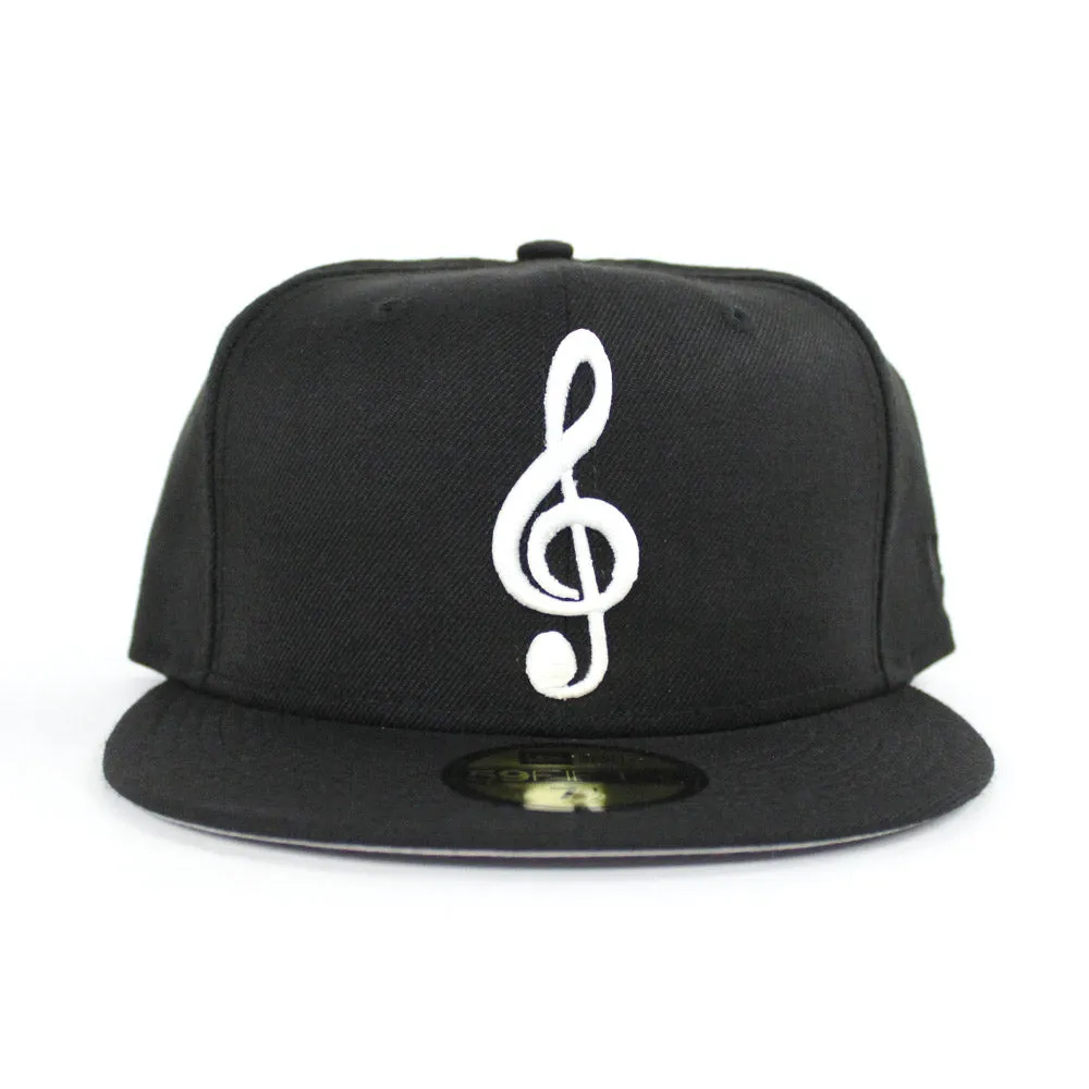 G Clef Music Note New Era 59Fifty Fitted Hat (Glow in the Dark Black Gray Under Brim)