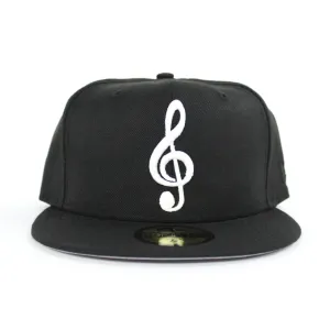 G Clef Music Note New Era 59Fifty Fitted Hat (Glow in the Dark Black Gray Under Brim)
