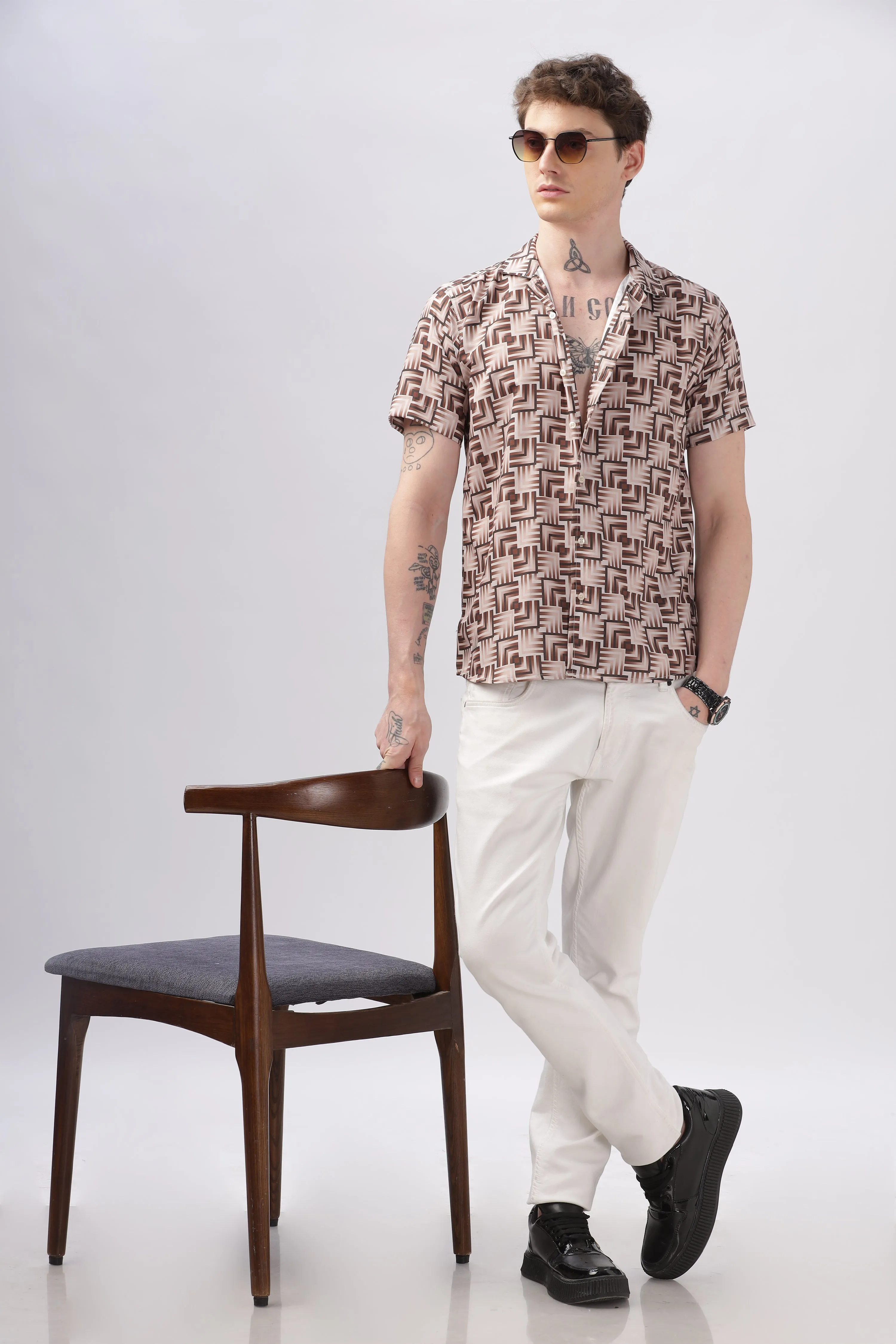 GEOMETRIC OLIVE PRINTED SHIRT
