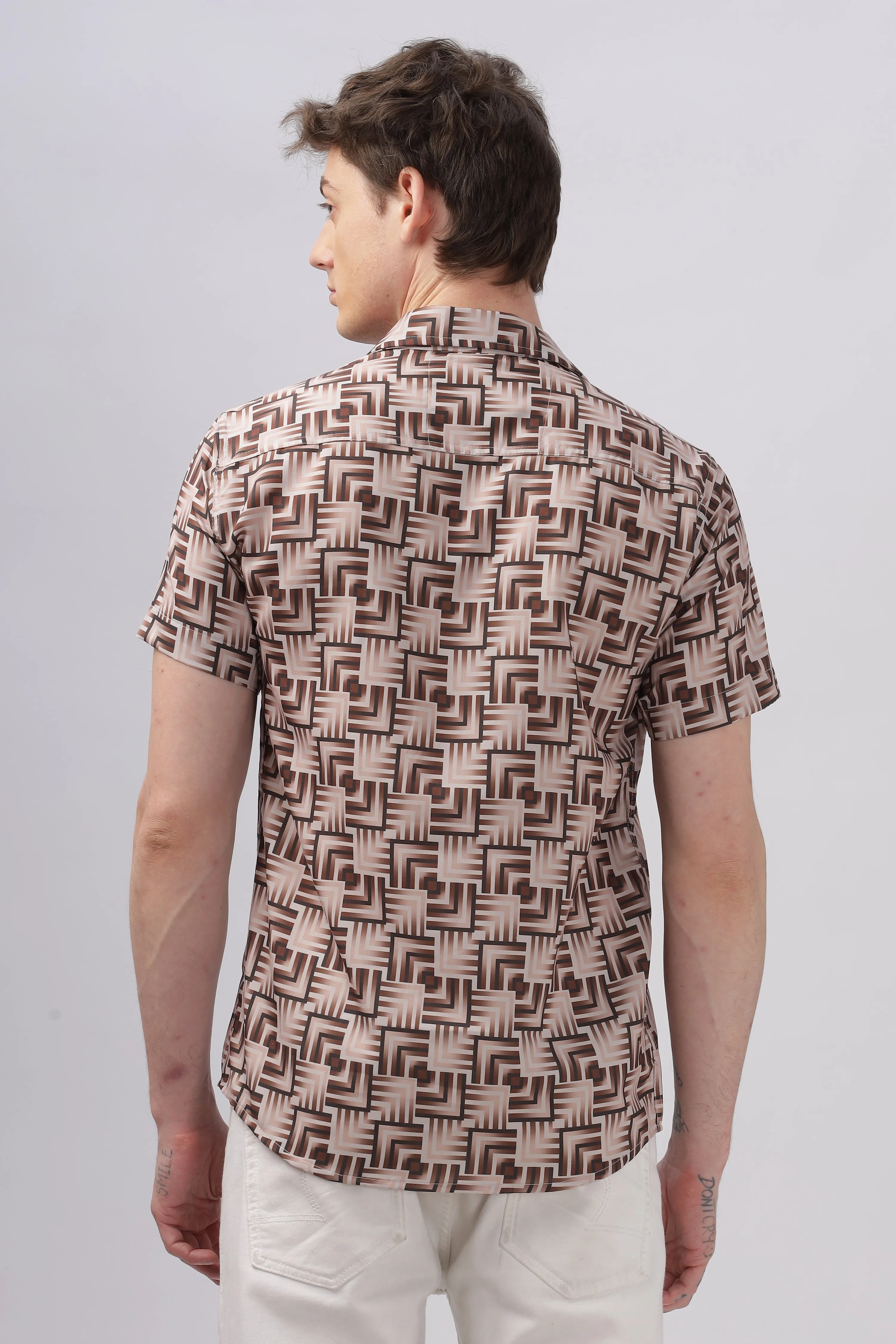 GEOMETRIC OLIVE PRINTED SHIRT