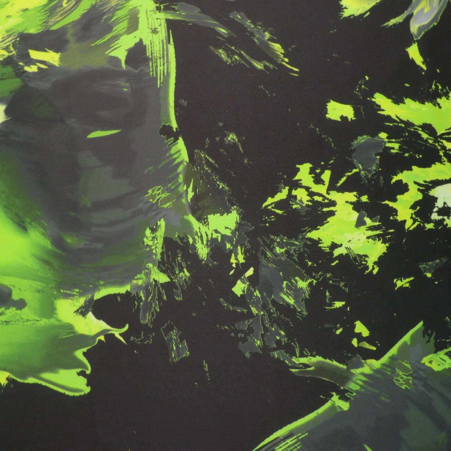 Green Floral on Black Background Printed Polyester Mikado Fabric