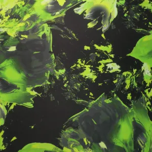 Green Floral on Black Background Printed Polyester Mikado Fabric