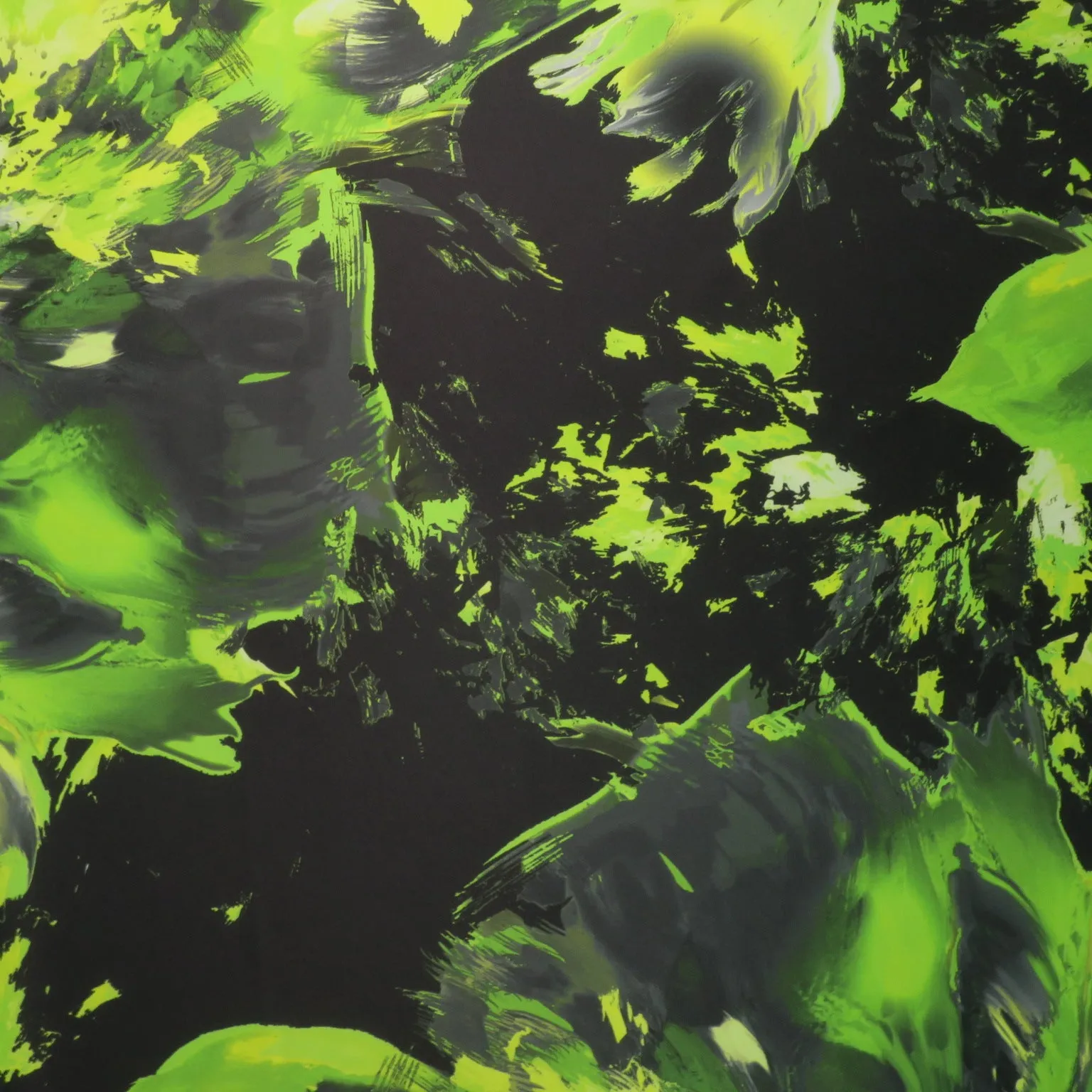 Green Floral on Black Background Printed Polyester Mikado Fabric