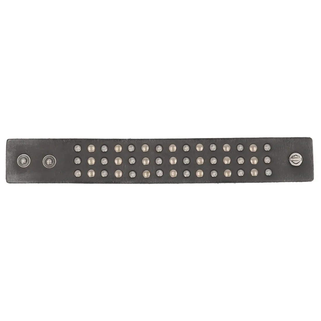 Harley-Davidson Triple Row Stud Genuine Leather Adjustable Cuff, Black MAU601