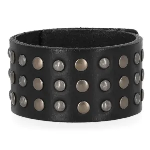 Harley-Davidson Triple Row Stud Genuine Leather Adjustable Cuff, Black MAU601
