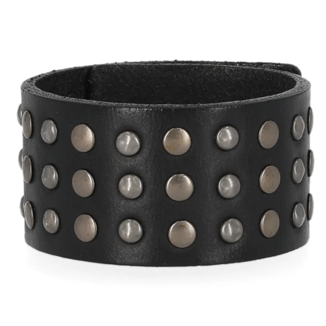 Harley-Davidson Triple Row Stud Genuine Leather Adjustable Cuff, Black MAU601