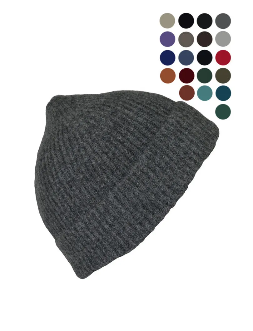 Lambswool Ribbed Beanie Hat