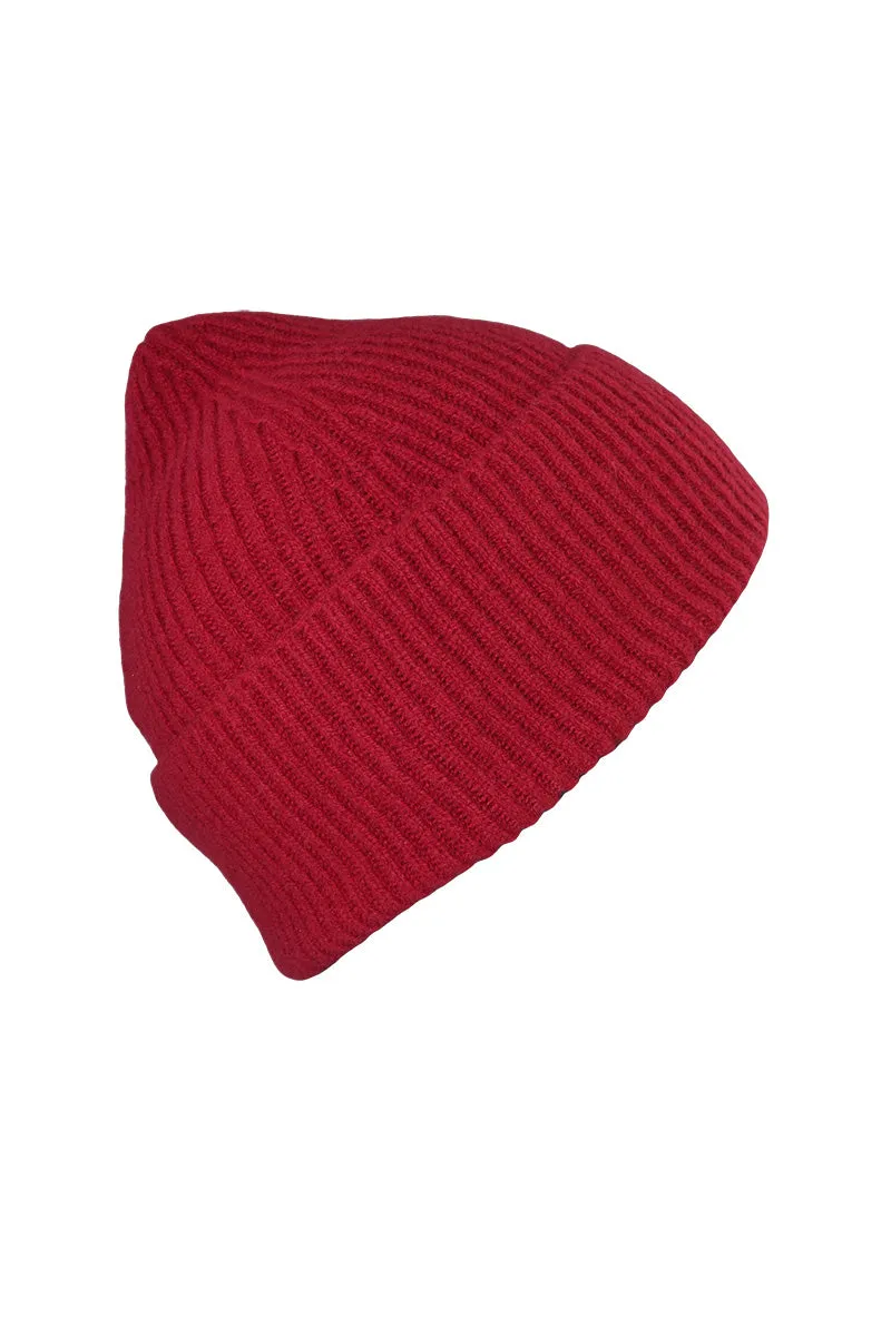 Lambswool Ribbed Beanie Hat