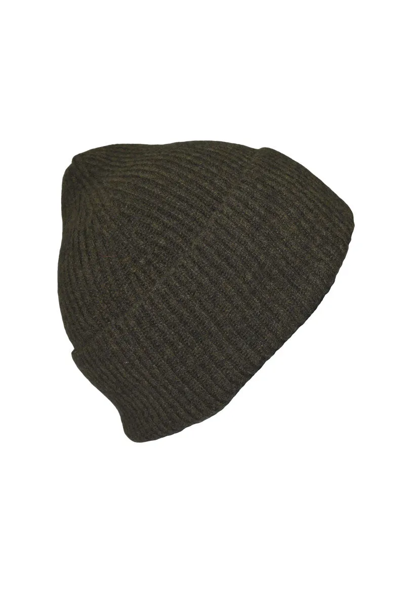 Lambswool Ribbed Beanie Hat