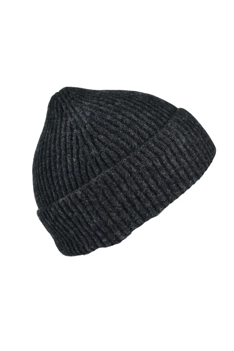 Lambswool Ribbed Beanie Hat