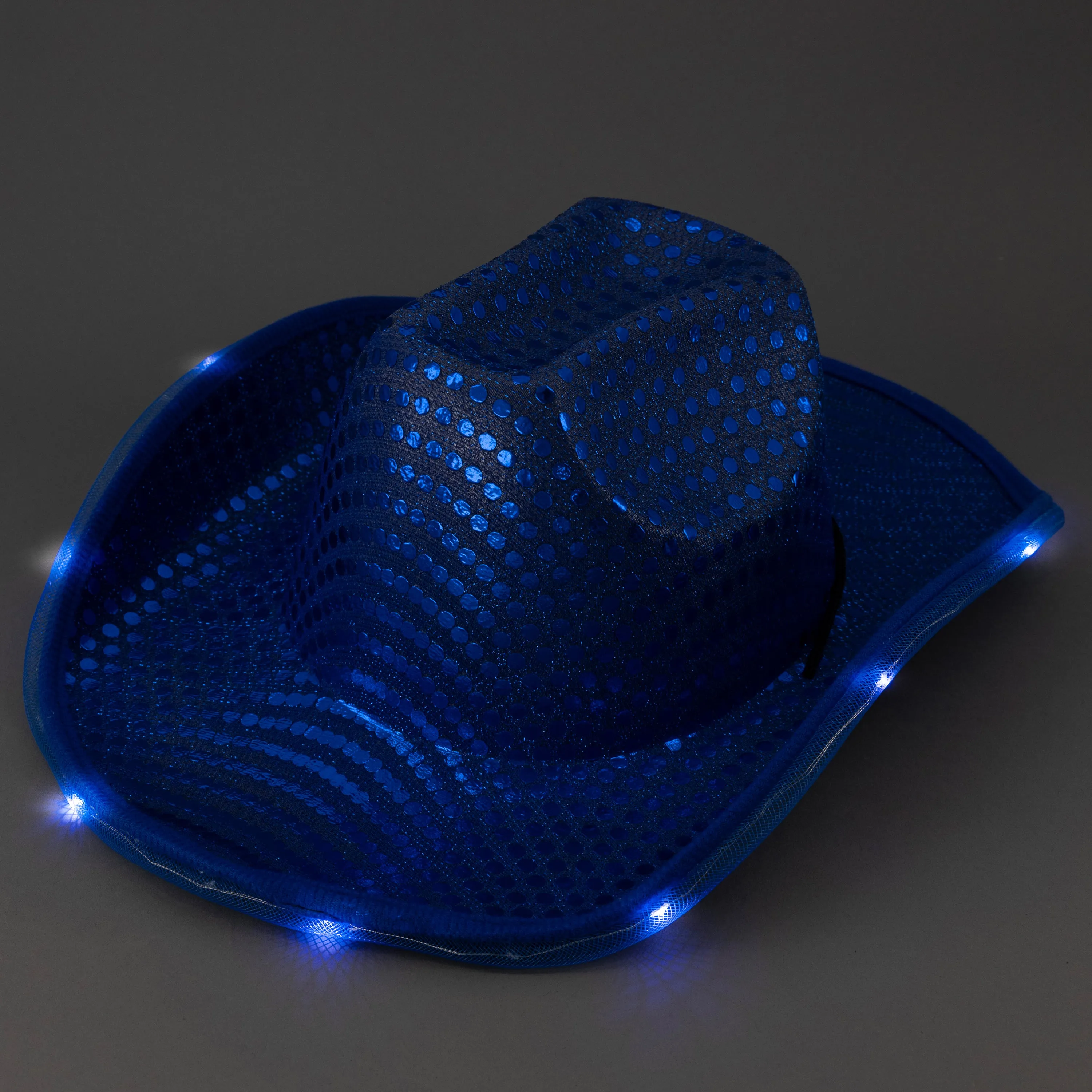LED Light Up Flashing Sequin  Blue Cowboy Hats - Pack of 36 Hats