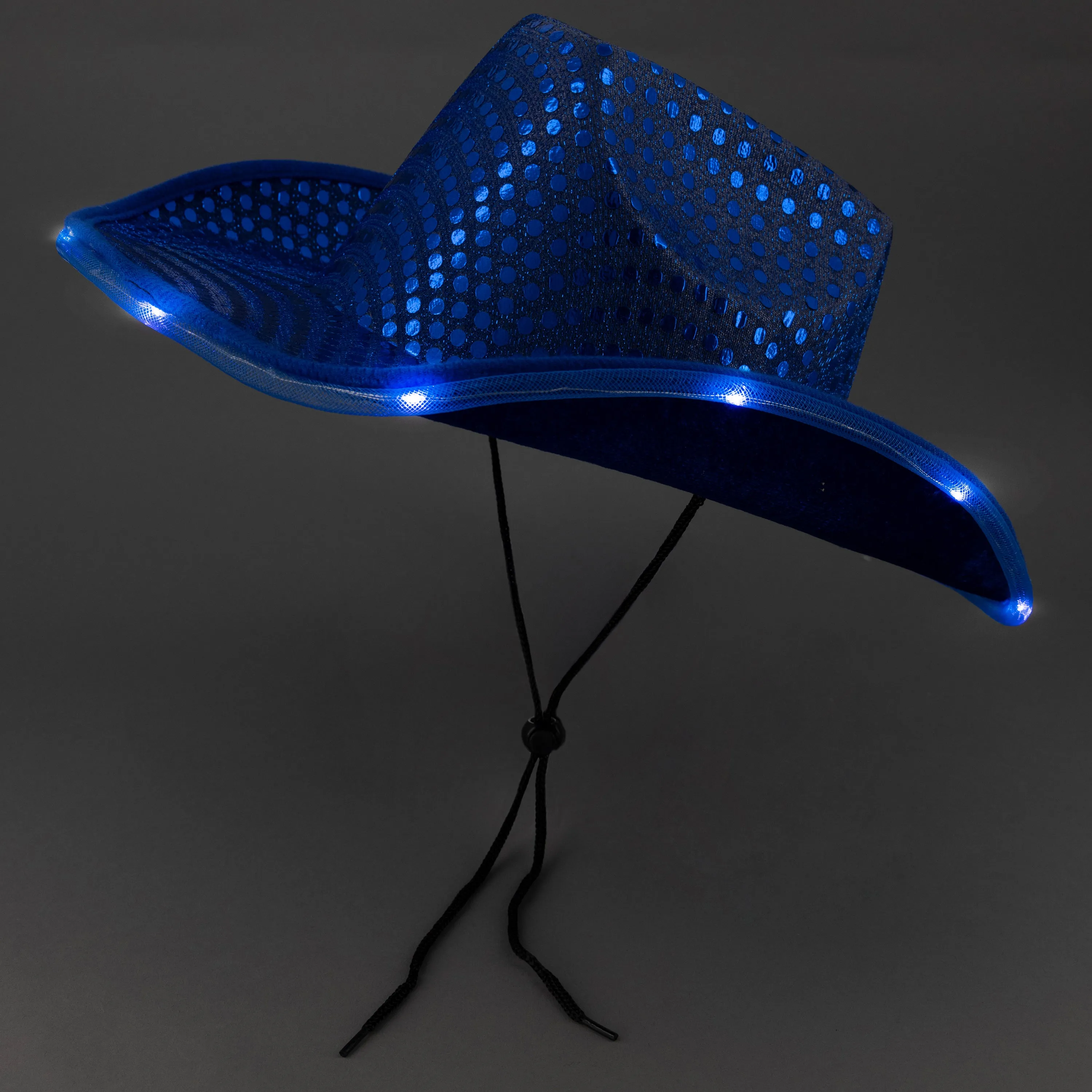 LED Light Up Flashing Sequin  Blue Cowboy Hats - Pack of 36 Hats