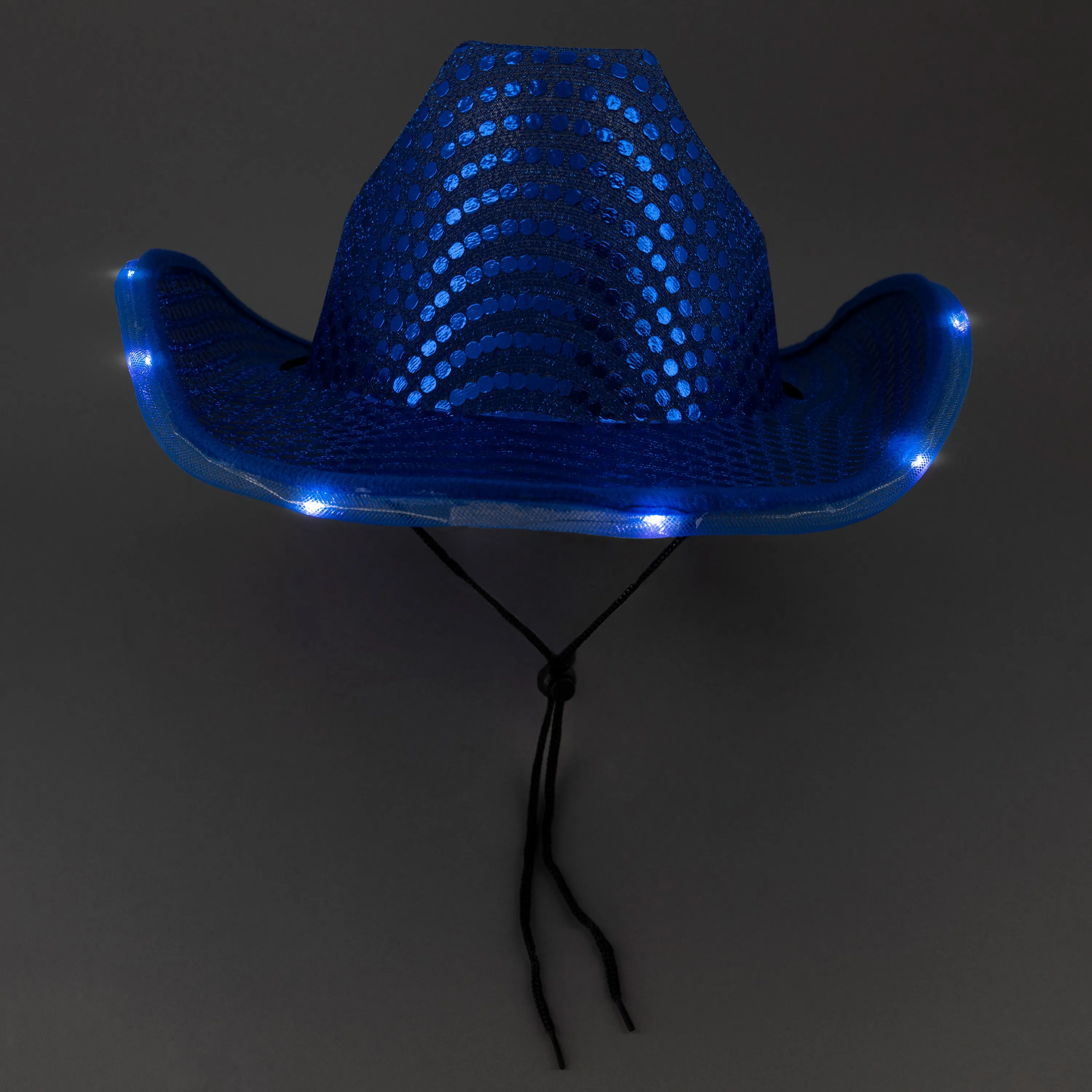 LED Light Up Flashing Sequin  Blue Cowboy Hats - Pack of 36 Hats