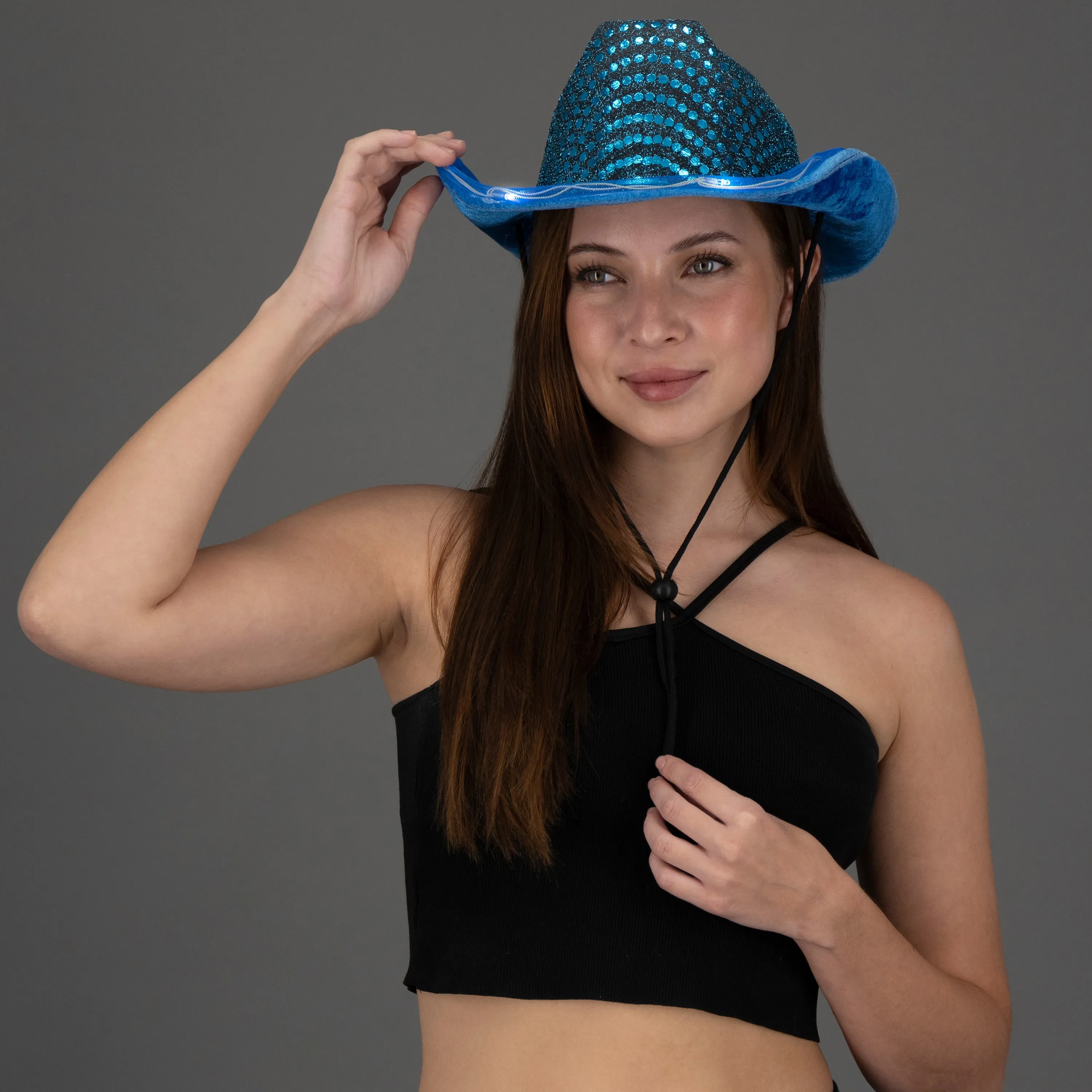 LED Light Up Flashing Sequin Teal Cowboy Hat - Pack of 4 Hats