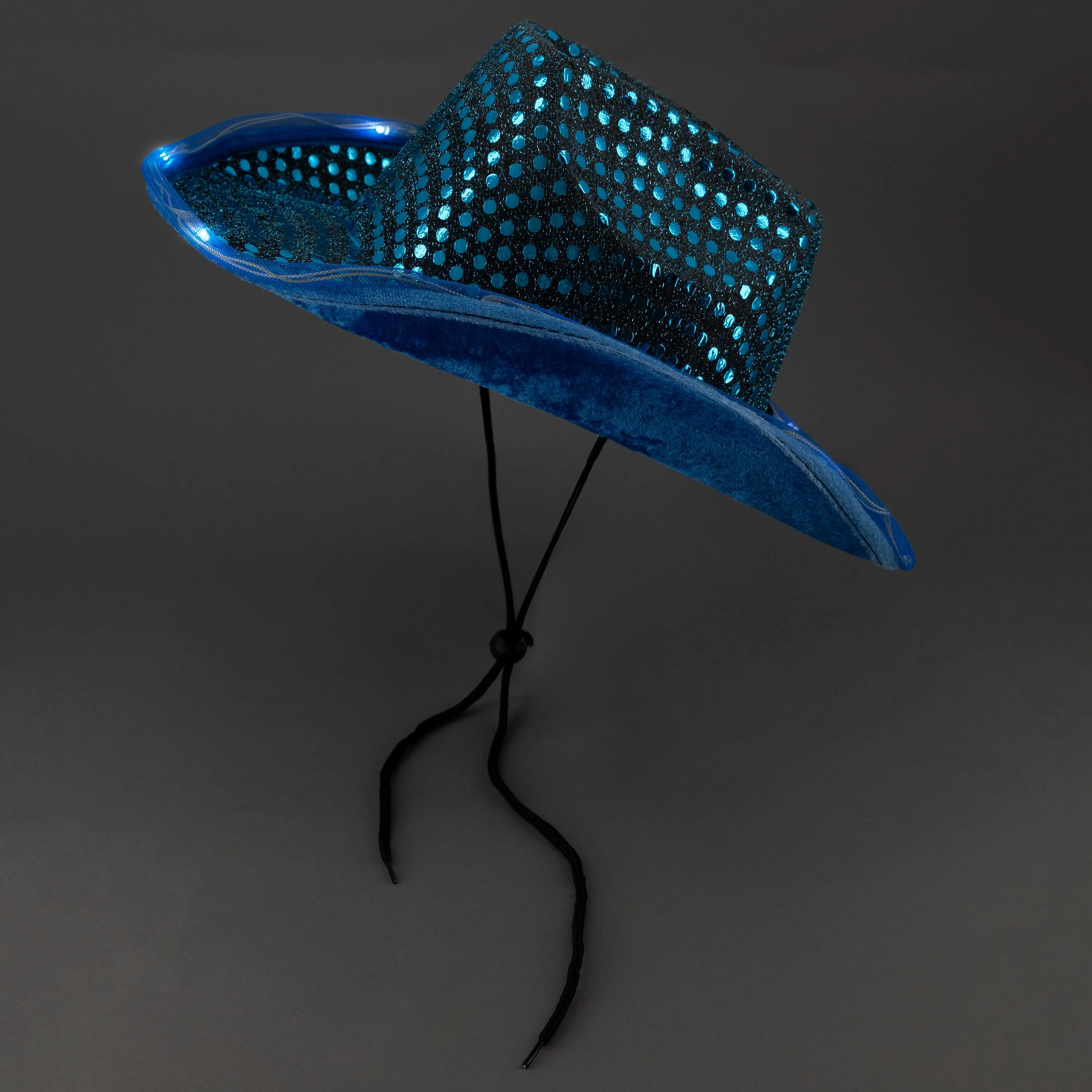 LED Light Up Flashing Sequin Teal Cowboy Hat - Pack of 4 Hats