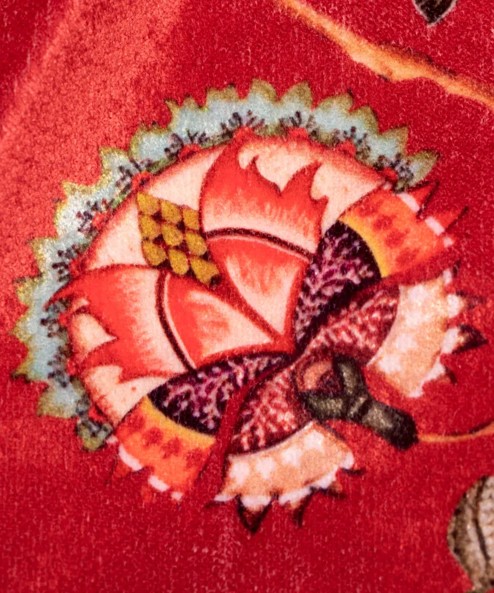 Maroon Floral Digital Print Velvet Fabric