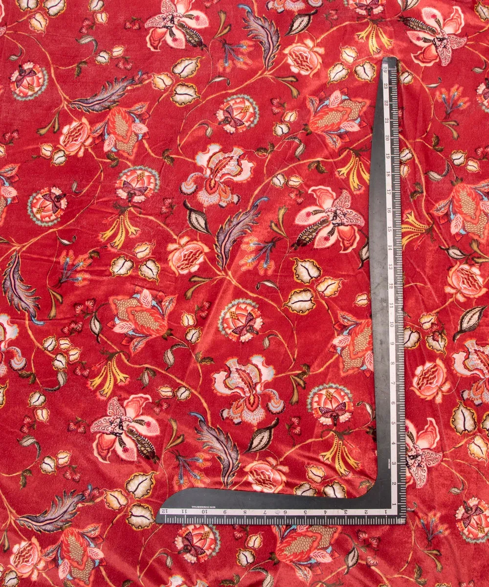 Maroon Floral Digital Print Velvet Fabric