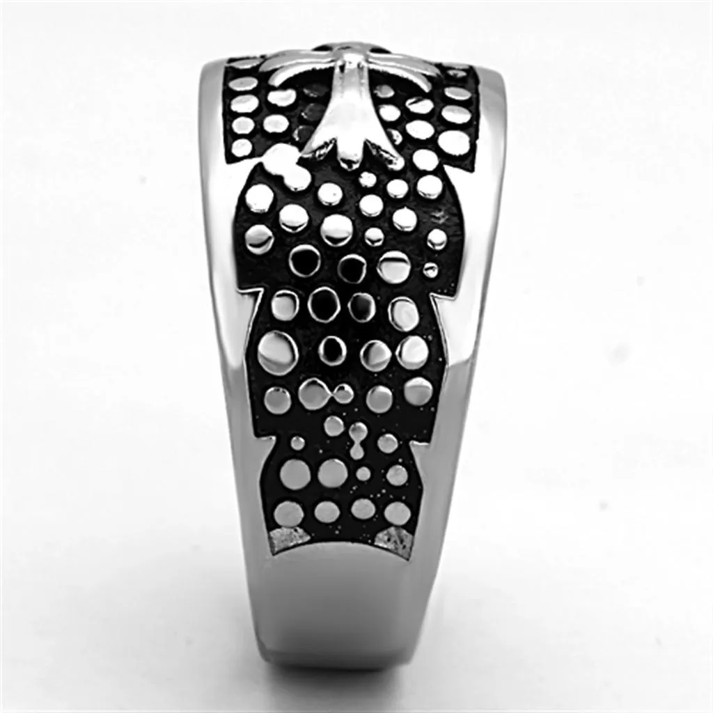 Mens Black And Silver Ring Stainless Steel Cross Style No.